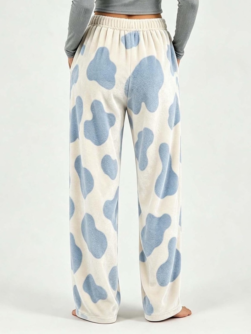 Cozy Fleece Blue Cow print Lounge pants - Picture 7 of 8